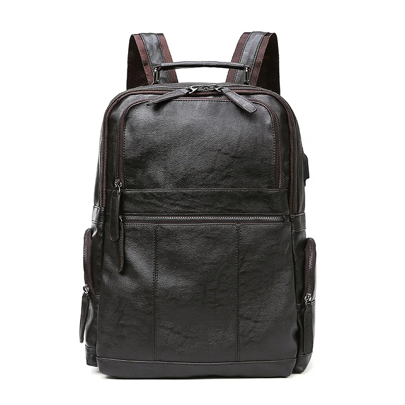 

2021 New Large Capacity Travel Black Bags Genuine Leather Man Backpacks Male Zipper Designer School Backpack Men's High-Quality