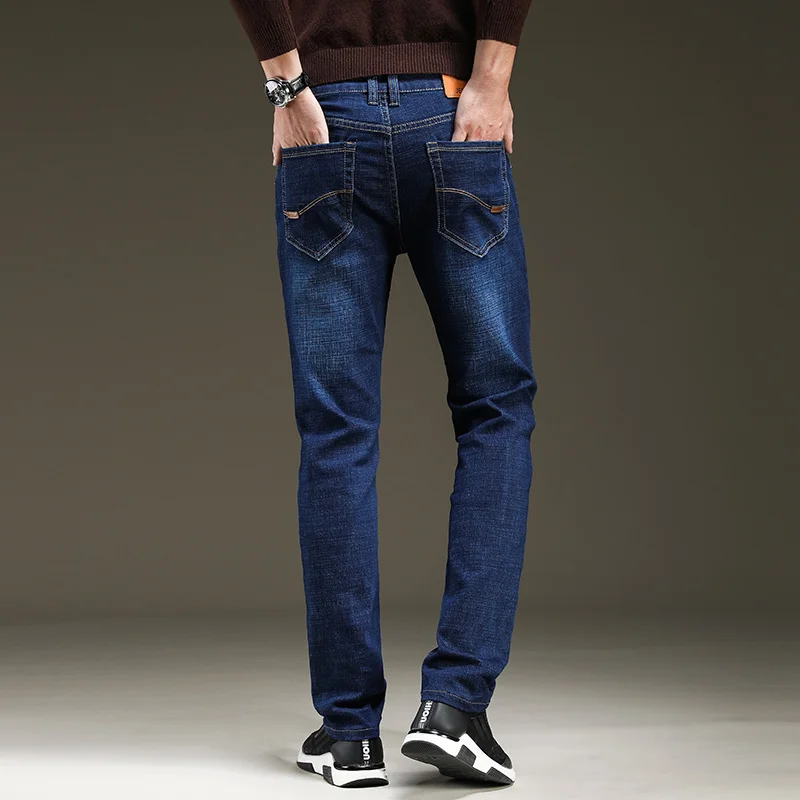 

Brand Jeans Trousers Men Clothes Elasticity Slim Fit Straight Jeans Business Casual Male Denim Pants Classic Style Black Blue