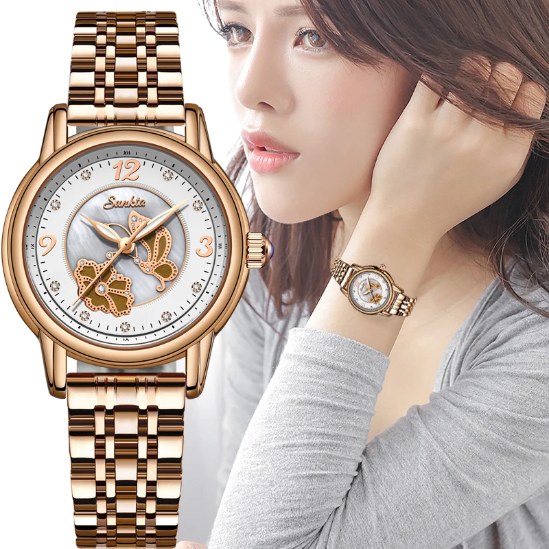SUNKTA элегантные женские часы роскошные от ведущего бренда наручные из