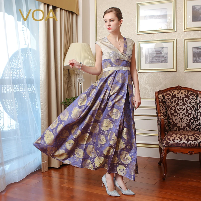 Пикантное шелковое платье VOA без рукавов с глубоким v-образным вырезом и высокой