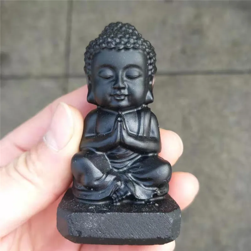 

1pc New Design Natural Crystal Crafts Obsidian Hand Carved Buddha Stone 70mm-80mm For Decorative