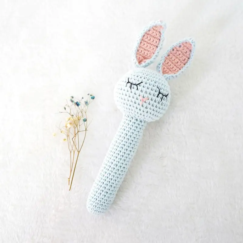 

Baby Wooden Teether Ring DIY Crochet Bunny Rattle Soother Bracelet Infant Teething Molar Play Toys