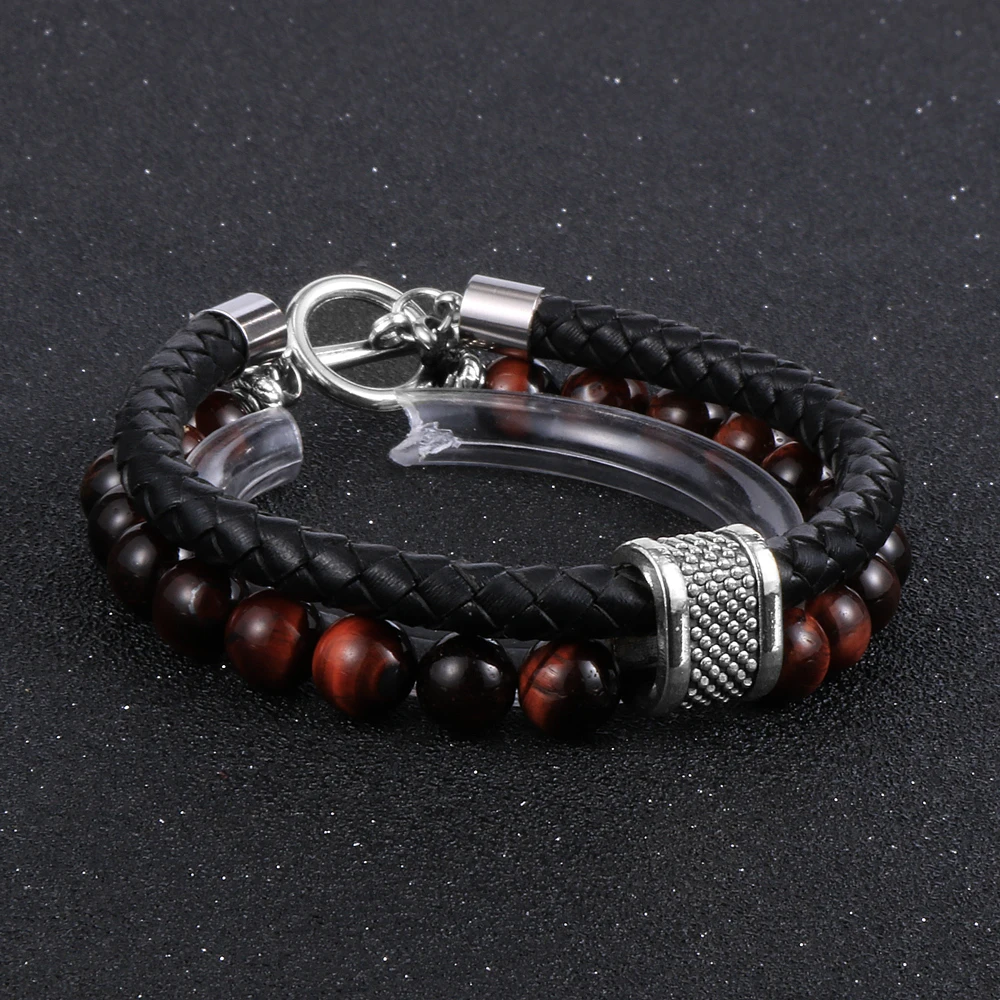 Мужской браслет из тигрового глаза с натуральным камнем обсидиан Лазурит бисера