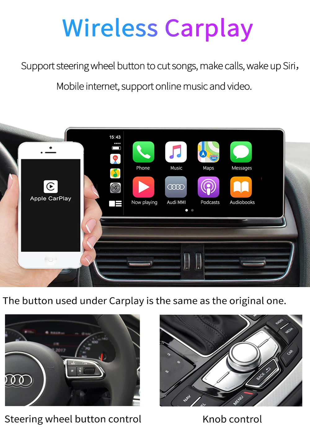 Carlinkit беспроводной/проводной USB Apple CarPlay для Audi 2009- A4 A5 Q5 S5 Non-MMI активированный Carplay и Android Авто модифицированный комплект