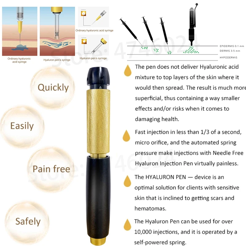 0.5ml 3in1 Painless Hyaluronic Pen Hyaluron Acid Injection High Pressure Continuous Mist Atomizer for Lip Filling and Anti-aging