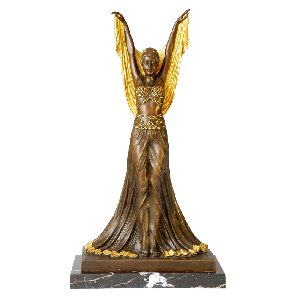 

Dance Female Statue Sculpture Bronze Golden Brass Hot Casting Vintage Woman Art Home Decor