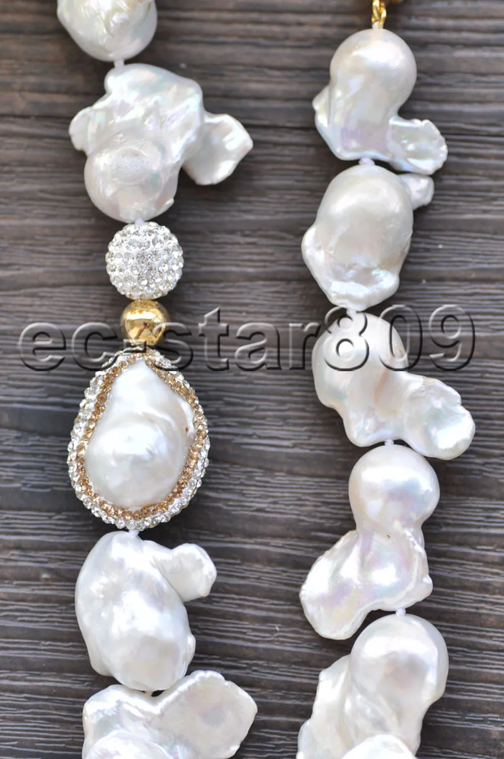 

P7355 Huge 18" 30mm White Baroque Reborn KESHI Pearl CZ Necklace Choker