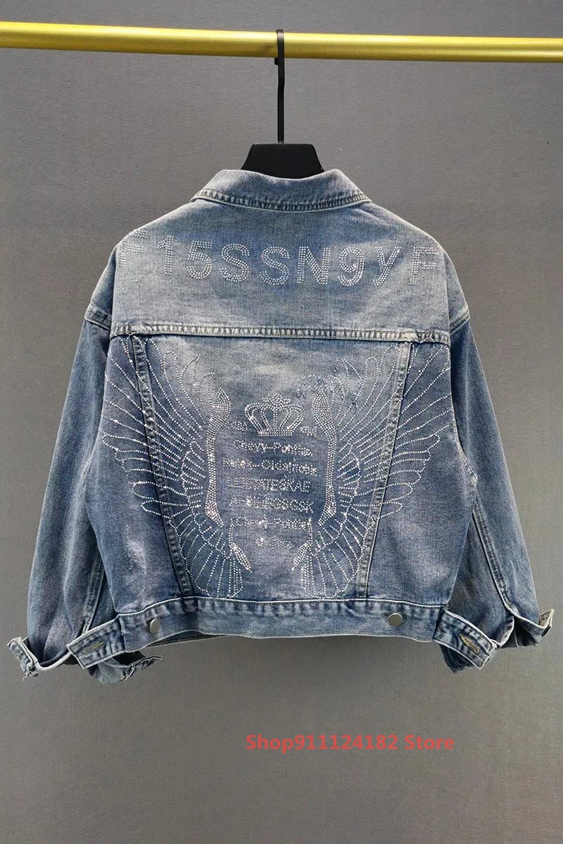 

European Station Short Denim Jacket Female Tide New Spring and Autumn New Style Loose and Thin Heavy Drill Long-Sleeved Top