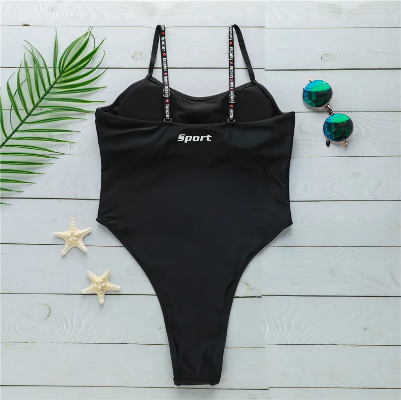 Женский купальник цельный на тонких бретельках однотонный треугольный низ