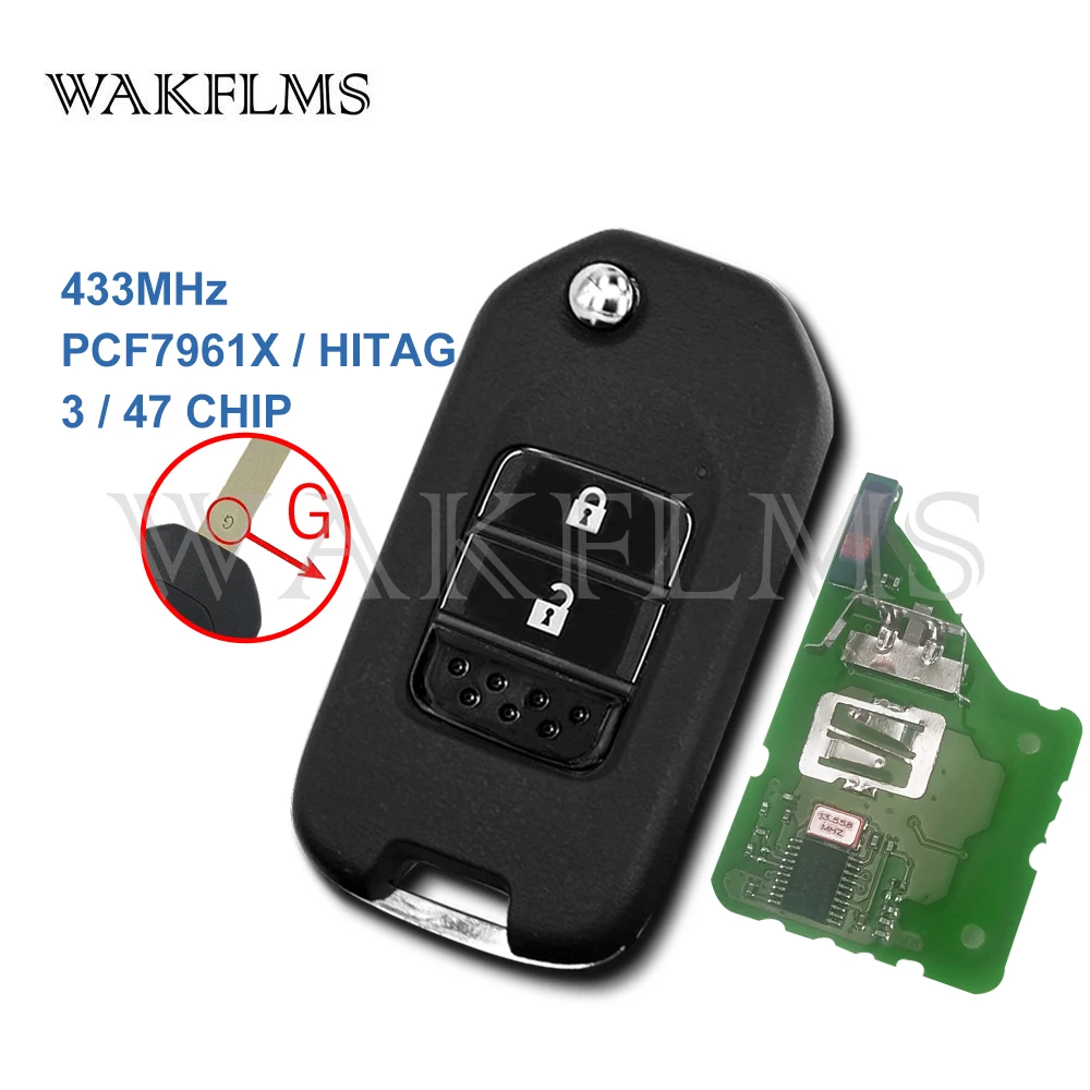 2 кнопки дистанционного флип ключ автомобиля 433 МГц Fob для Honda Civic с PCF7961 HITAG 3 чип HLIK6