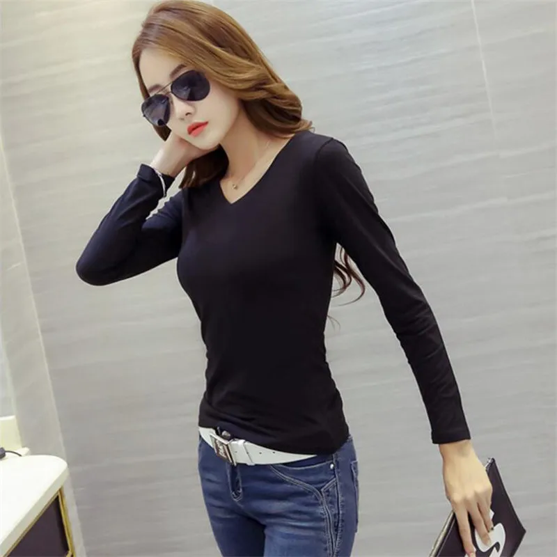 

t shirt women 2020 Trendy simple Slim fit Long sleeve V-neck Wild Tight ropa mujer tshirt harajuku tops t-shirt hentai plus size