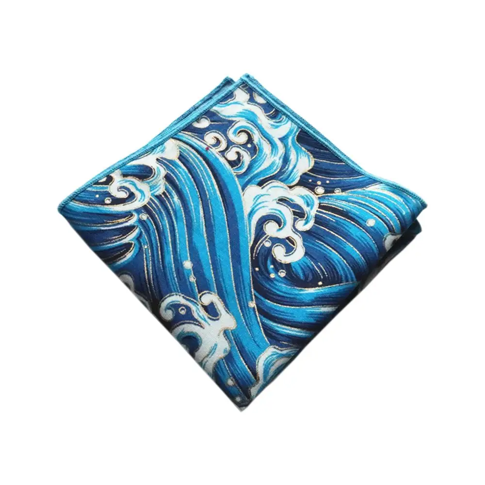 

Handmade Fabric Business Suit Hankies Men's Pocket Square Handkerchief Bronzing Wave Carp Cherry Blossom Butterfly Handkerchief