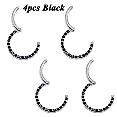 4PCS Silver Black 4 шт. 361L хирургическая сталь кристалл шарнирный сегмент пирсинг для носовой перегородки нос кольцо ниппель кликер шпилька для уха серьги для губ пирсинг - Окраска металла: 4PCS Silver Black