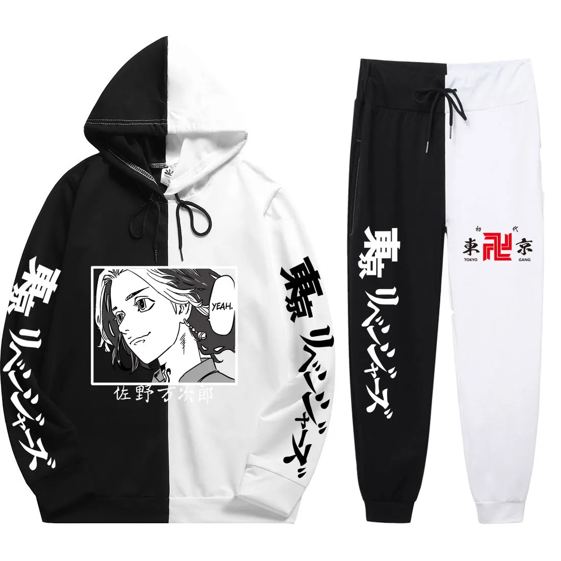 

Summer Autumn Man 2 Pieces Sets Anime Tokyo Revengers Print Loose Simplicity Patchwork Thin Hoodie+Patchwork Pants Party Style