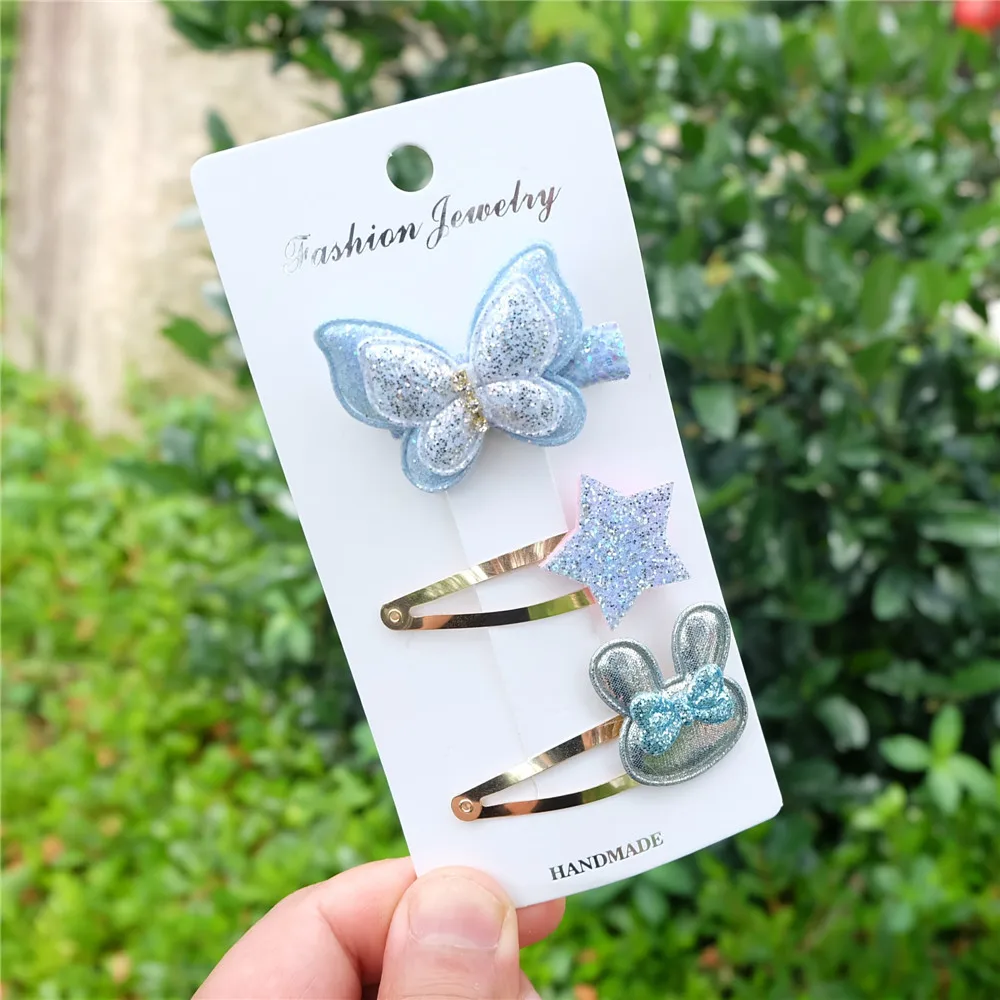 3 шт./компл. милые бабочки для девочек блестящая заколка волос с цветком kawaii