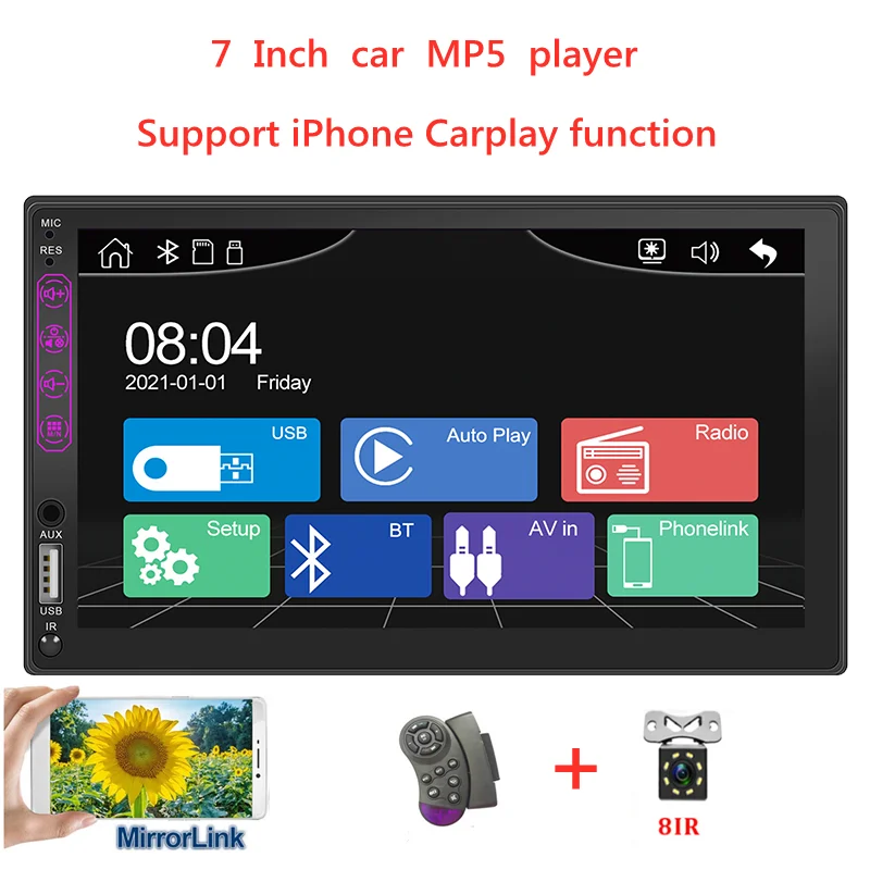 2 Din Универсальный 7 дюймов сенсорный экран Carplay радио автомобиль Mp5 плеер Bluetooth
