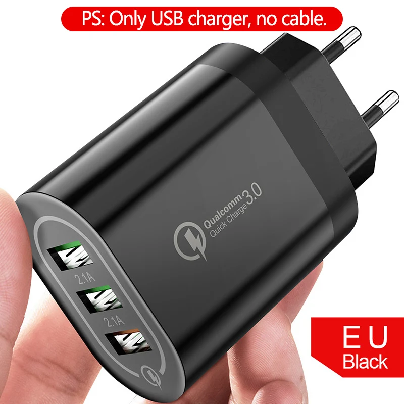 Быстрая зарядка 18 Вт QC3.0 3 порта для всех моделей телефонов планшет быстрая зарядка Мульти для iPhone samsung iPad 3 USB зарядное устройство - Тип штекера: QC3.0 Charger Black
