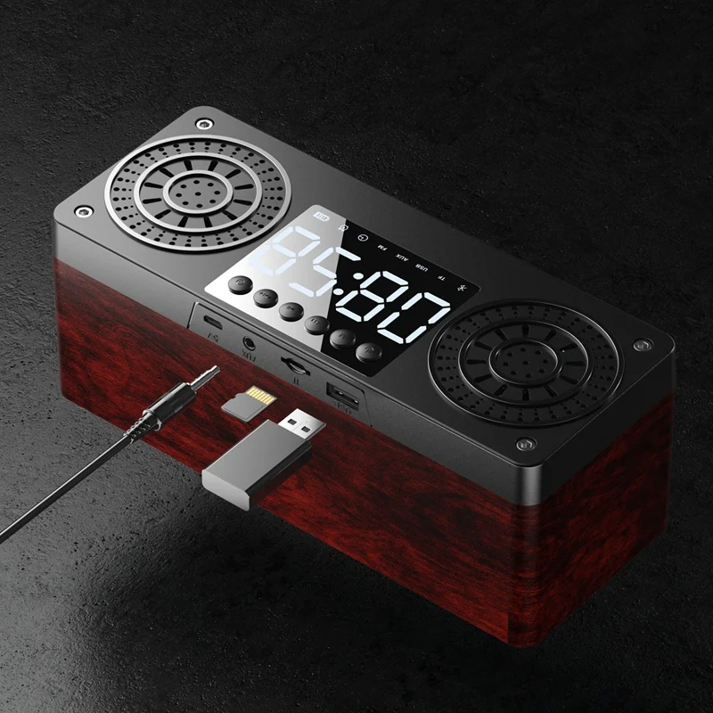 

Stereo Subwoofer Bluetooth Speaker FM Radio Portable Speakers Mp3 Play Super Bass Loudspeaker Computer Column Brown