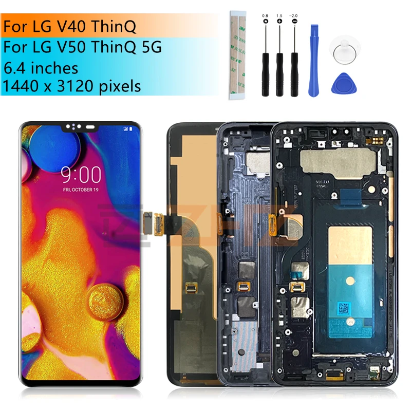 For LG V40 ThinQ V405 LCD Display Touch Screen Digitizer Assembly With Frame For LG V50 5G ThinQ Display Replacement parts 6.4