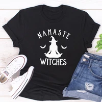 100 pure cotton t shirt namaste witches letter print women short sleeve o neck loose tshirt 2020 summer tee shirt tops mujer