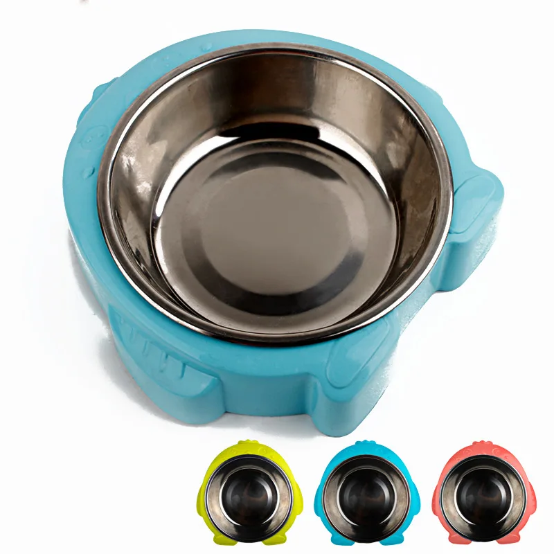

New pet bowl stainless steel dog bowl dog bowl drinking water single bowl food bowl cat bowl Penguin feeder