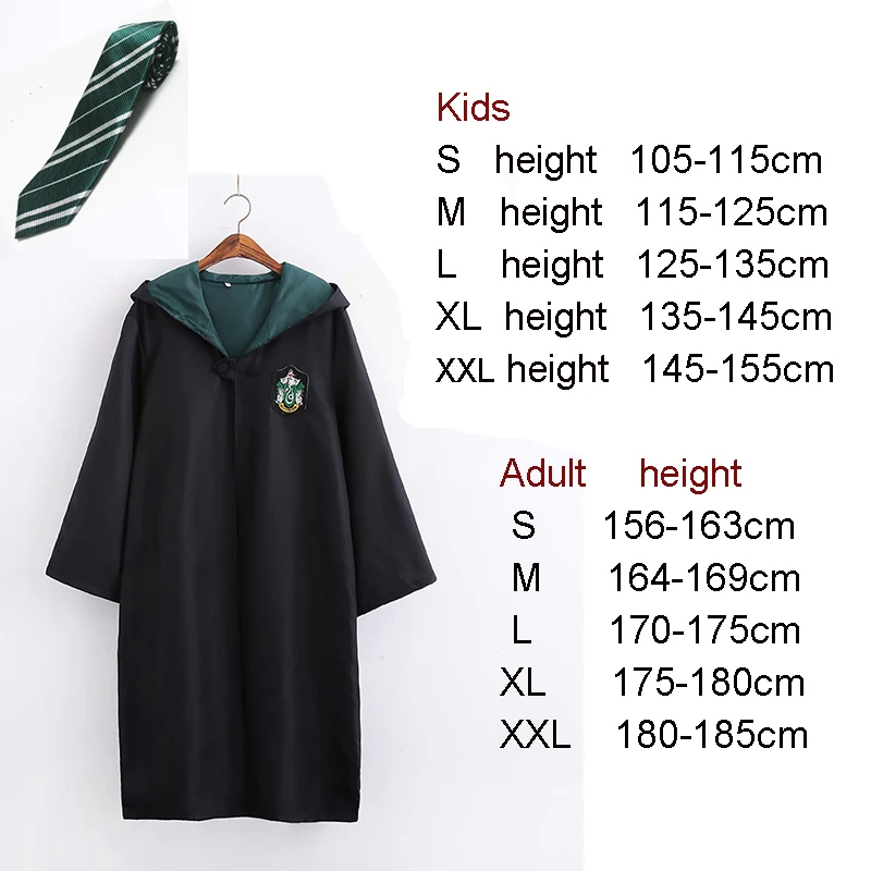 Slytherin Гарри Поттера плащ, костюм для косплея халат костюм с жакетом шарфом палочка очки Равенкло Гриффиндор, Хаффлпафф, школа Слизерин форма - Цвет: Slytherin