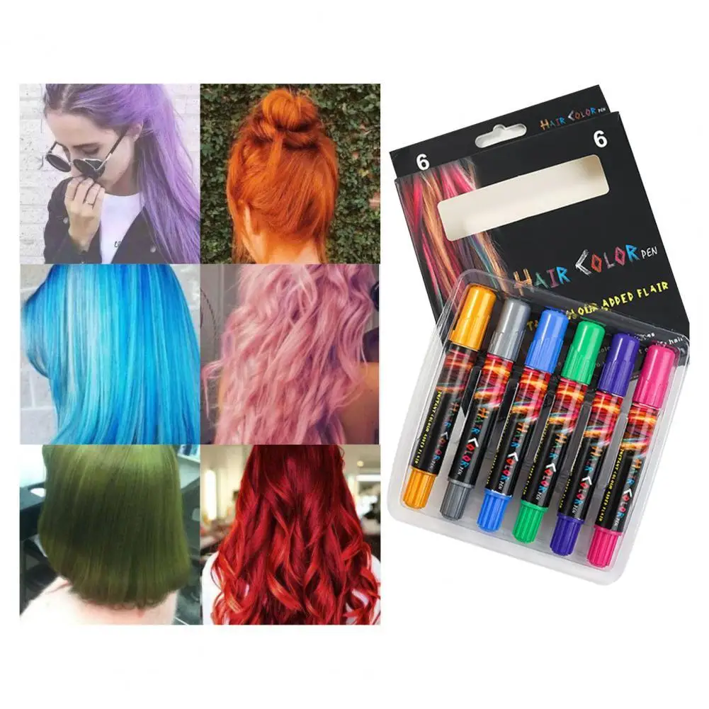 

6Pcs/12Pcs Hair Dye Pen Versatile Mini Safety Pen Cover Beauty Supplies Hair Dye Chalk Hair Chalk Pen