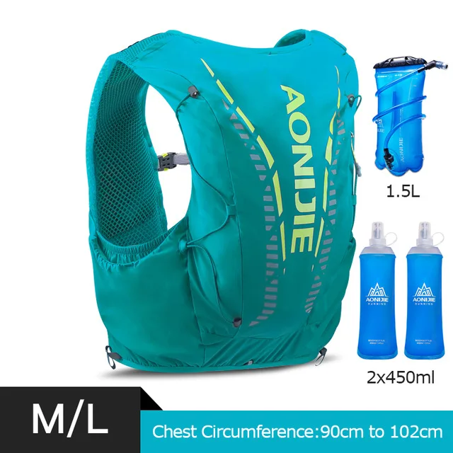 Turquoise ML Set AONIJIE 12L гидратационный рюкзак для мужчин и женщин, расширенный жилет для бега, сумка для спорта на открытом воздухе, пеших прогулок, марафона, велоспорта - Цвет: Turquoise ML Set