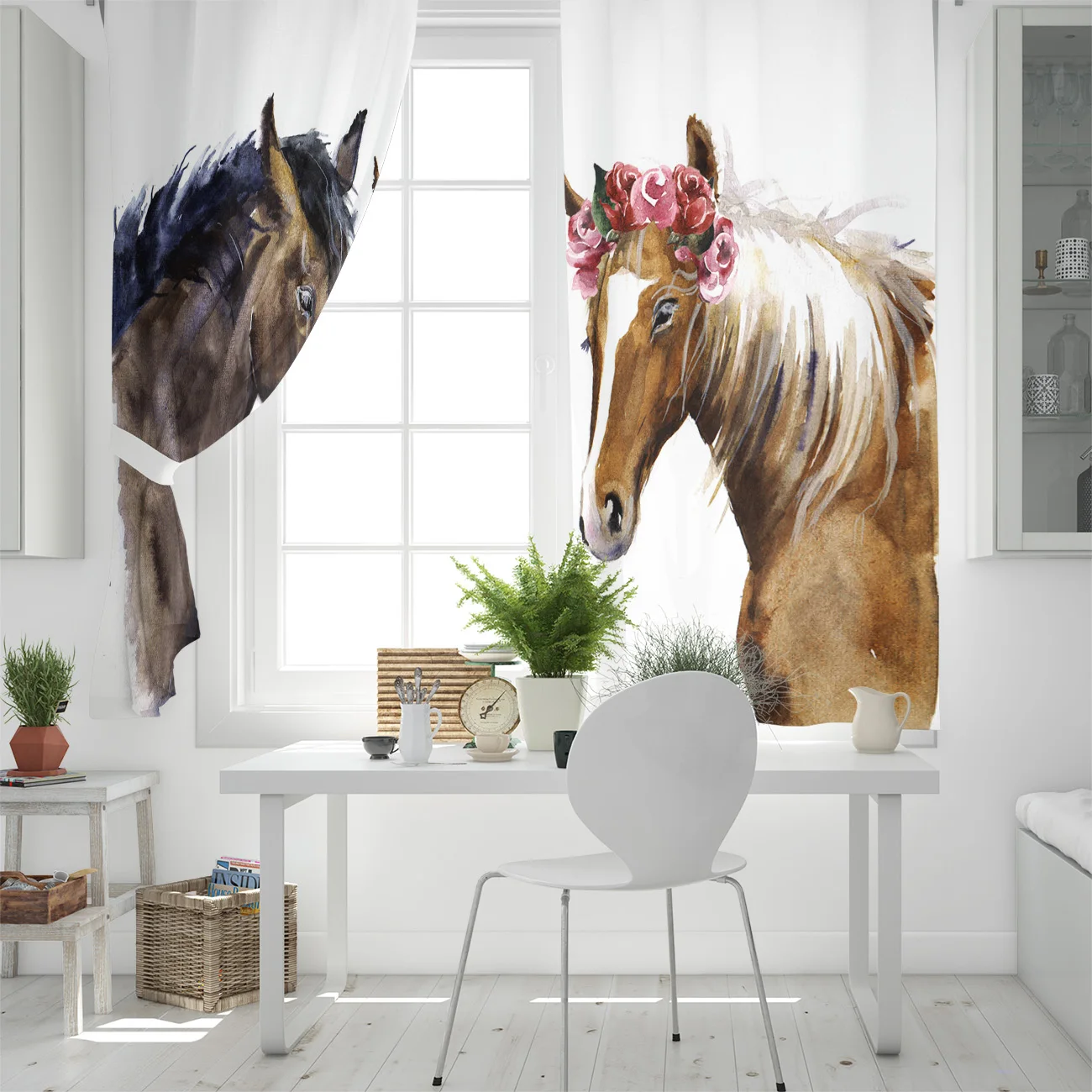 Художественные шторы для пар влюбленных лошадей акварельные большие окна жалюзи