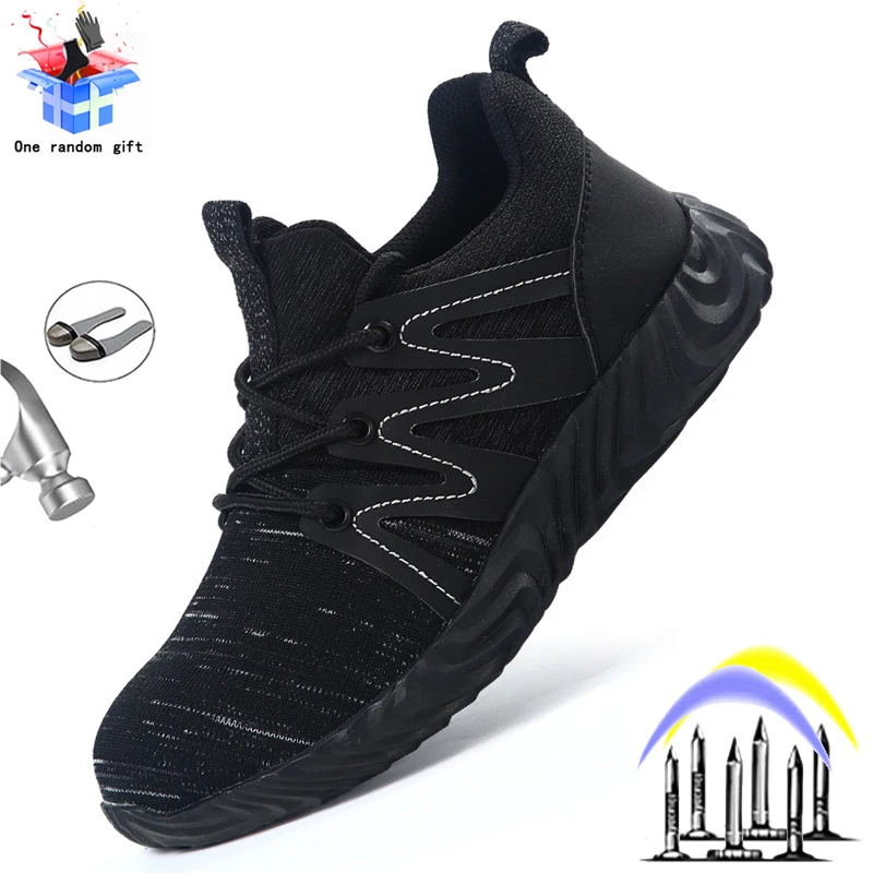 

Safety Shoes Mens Work Outdoor Boots Indestructible Steel Toe Cap Puncture-Proof Work Sneakers Anti-smash Breathable Sneakers