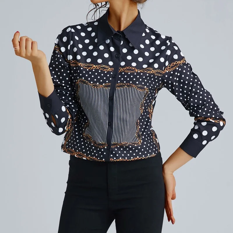 

Print Women's Blouse Chiffon Girl's Shirt Summer Long Sleeve Top Casual Loose Fashion Clothing Lady Houthion