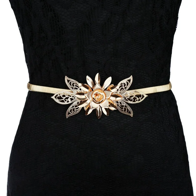 

Bridal Wedding Waistband Elastic Metal Flower Shape Women Party Dress Buckle Belt Simple Girl Accessories