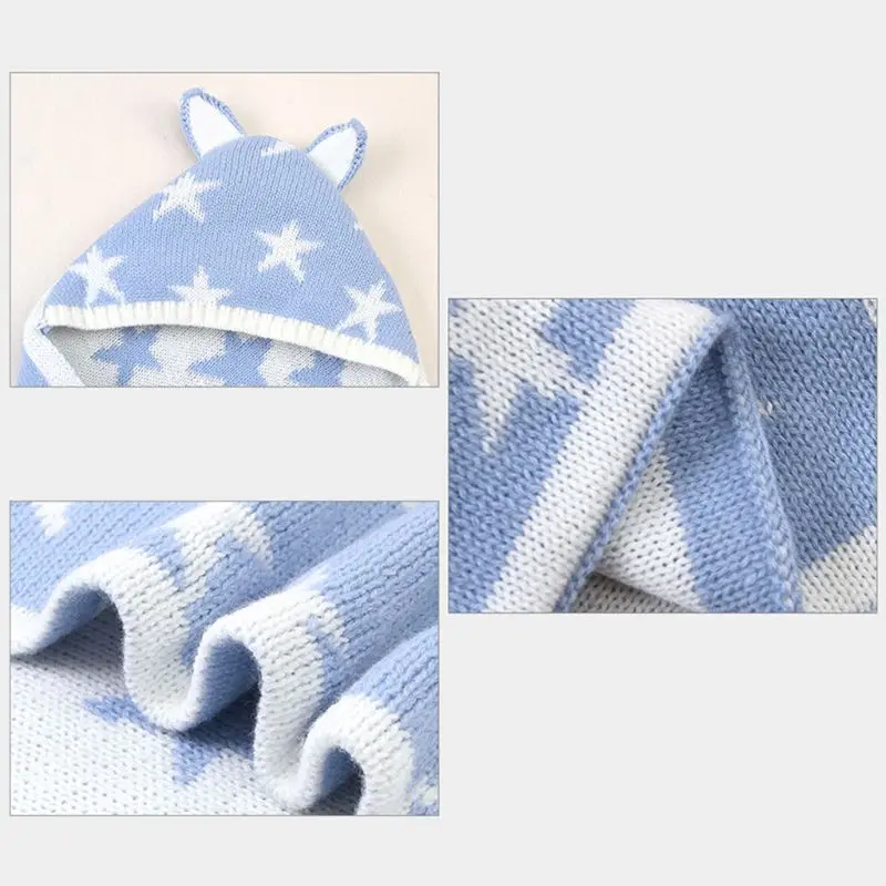 

Baby Hooded Sleepsack Sleeping Bags Envelope Newborn Infants Cute Five Star Knitted Swaddle Wrap Blanket Stroller Accessories