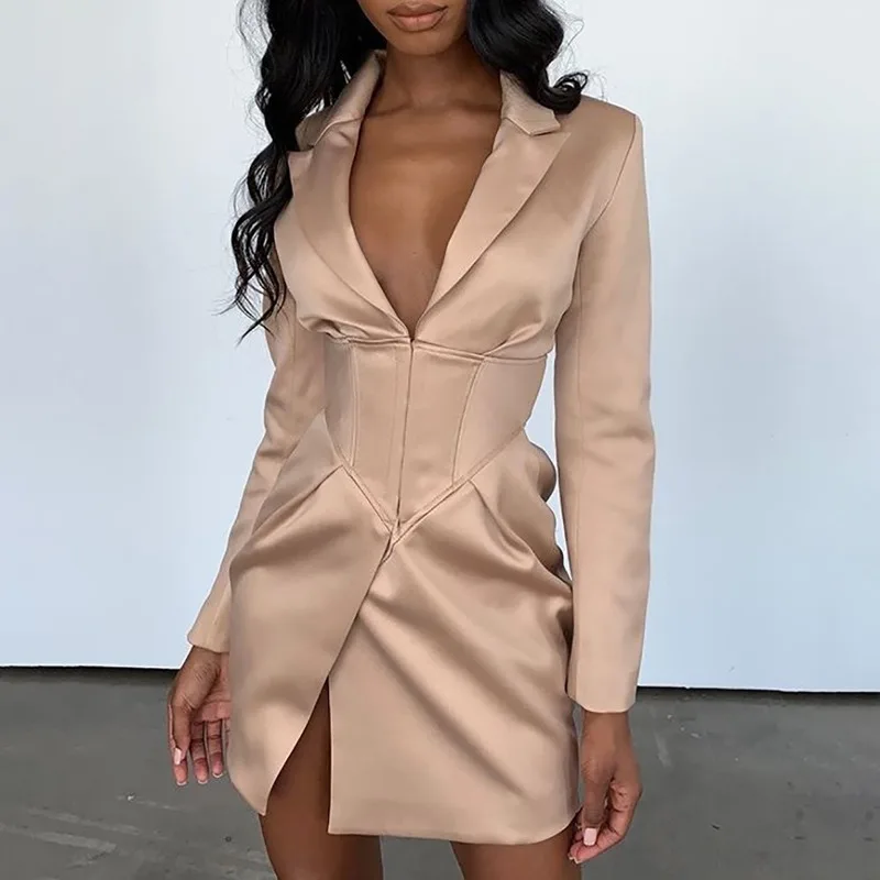 Сексуальный блейзер с поясом и глубоким v образным вырезом женское платье