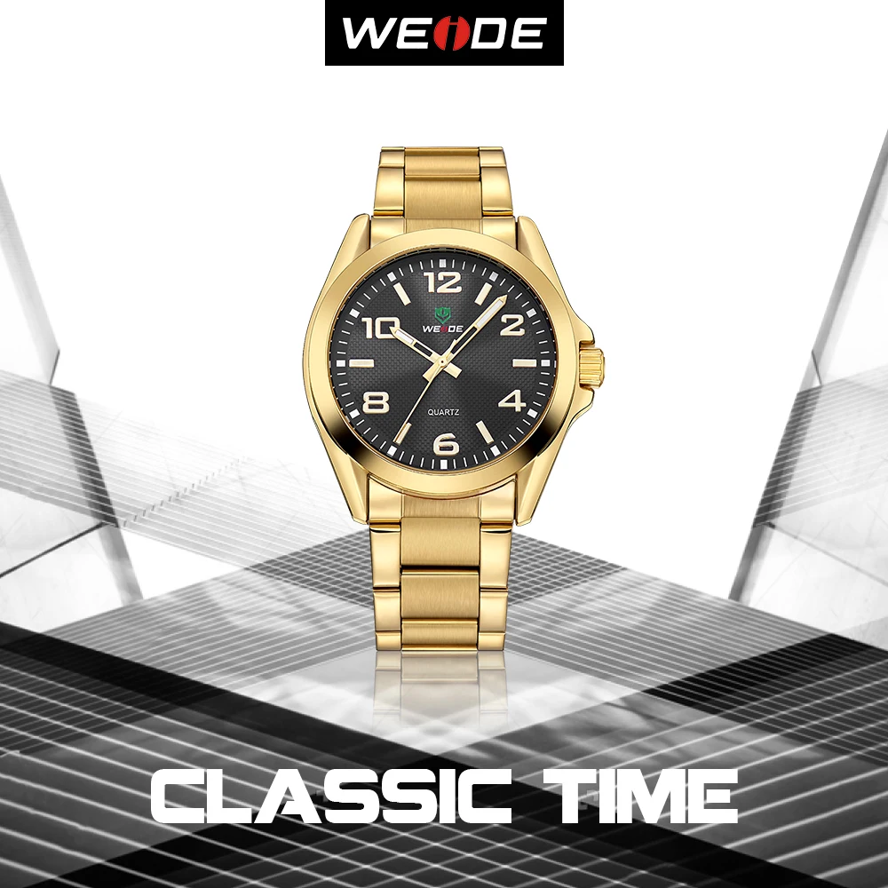 ВАЙДЕ Логотип Мужчины Наручные Часы Черный Нержавеющая Сталь Ремешок Кварцевые