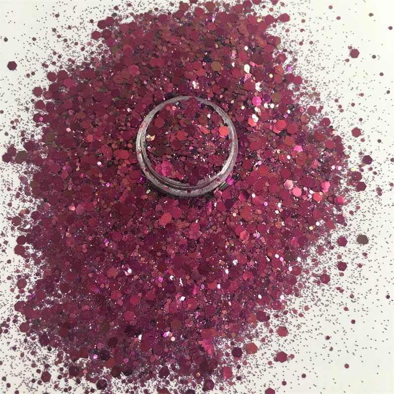 

New Chameleon Mixed Hexagon Shape Chunky Glitter Powder Dark Rose Red Color Shifting Glitter For Nail Art Body Crafts Decoration