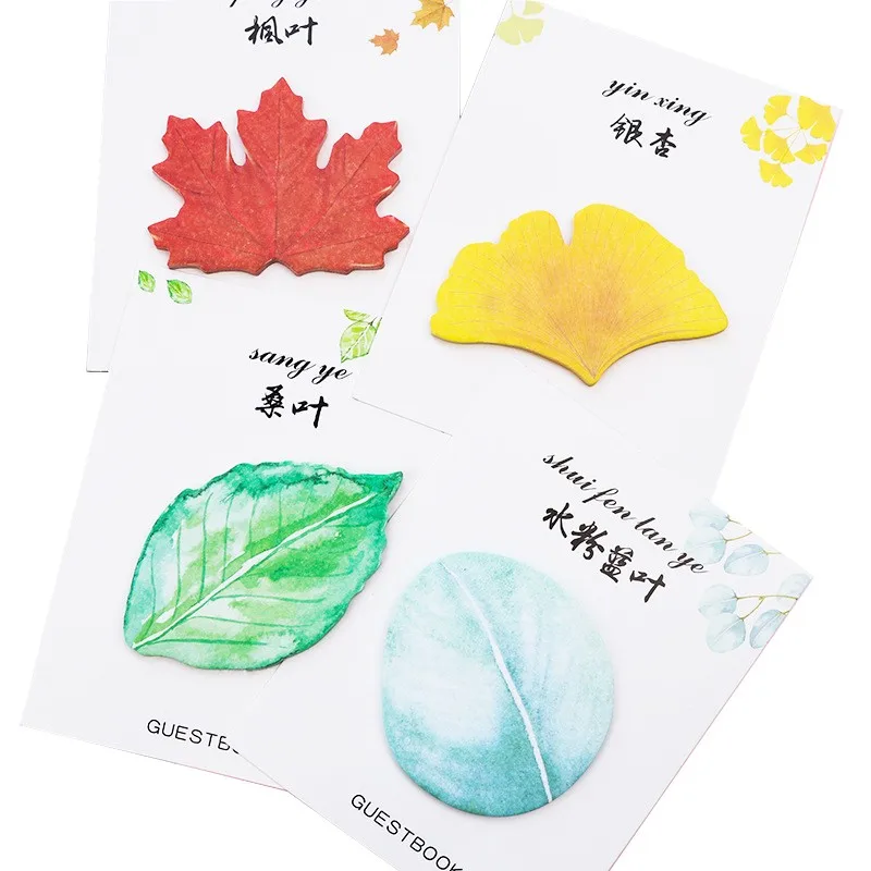 

1Pack Colored ginkgo mulberry leaves sticky memo note Daily Life Paper Pad Message Notes Decorative Stationery Office Supplies