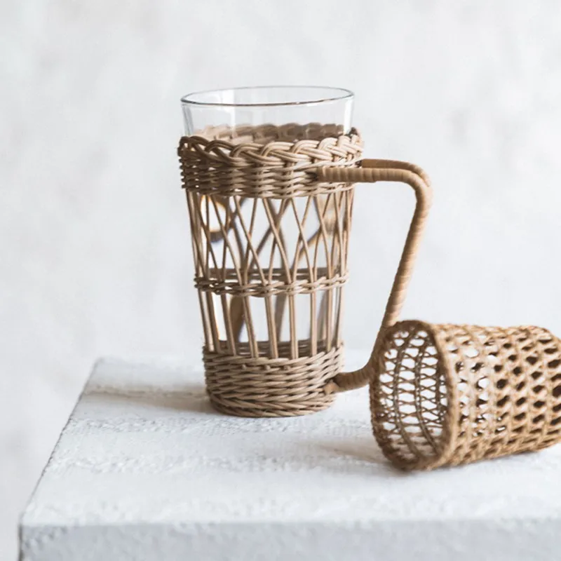 

Anti-Scald Cup Cover DIY Home Table Decoration Drink Rattan Woven Cup Cover Glass Bottle Cover Insulation Cup Handle