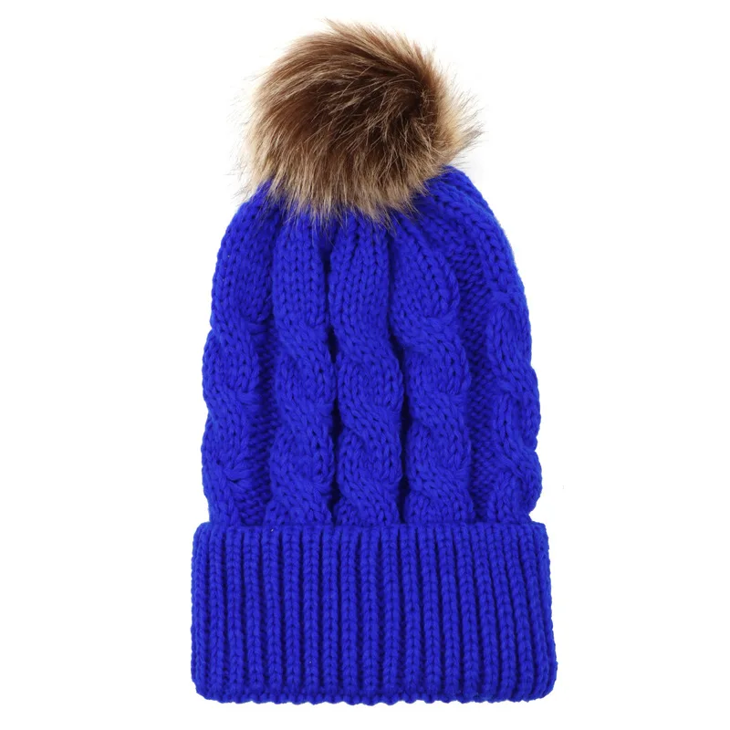 Adult blue Семейные одинаковые шапочки Hairball Детские наряды с шапкой твист вязаные родитель-Детские шапочки младенец помпон мама ребенок вязание теплые шапки - Цвет: Adult blue