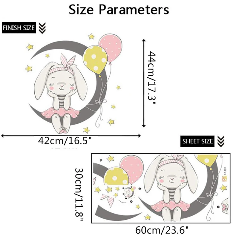 Мультяшные наклейки на стену в виде Луны кролика для детской комнаты девочек