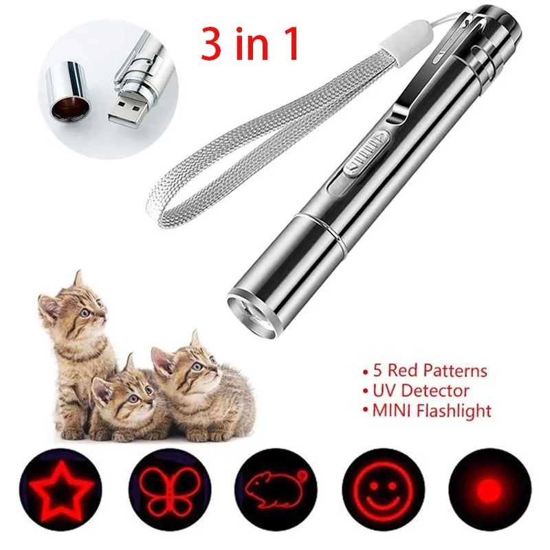 

3 in 1 USB Rechargeable Funny Cat Chaser Toys Mini Flashlight Laser LED Pen Light Cat Light Pointers Funny Pet Toys Dropshipping
