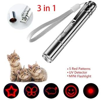 3 in 1 USB Rechargeable Funny Cat Chaser Toys Mini Flashlight Laser LED Pen Light Cat Light Pointers Funny Pet Toys Dropshipping 1
