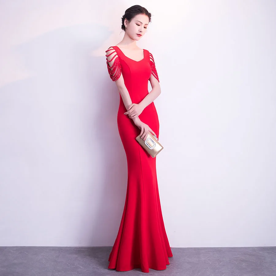 

Sleeveless Evening Gown It's Yiiya DX312 Beading Plus Size Scoop Women Party Dresses Floor-Length Solid Backless Abendkleider