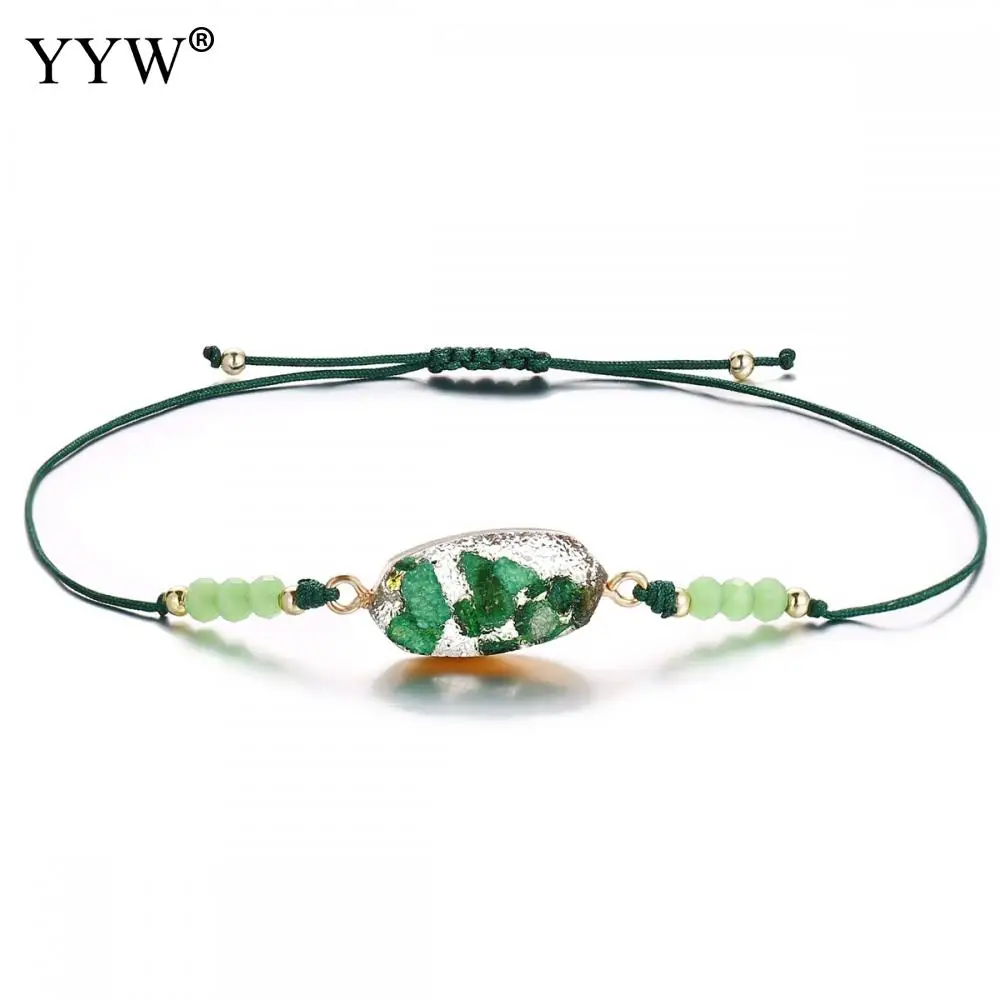 Браслет женский плетеный из нейлона с бусинами зелёный/желтый|Цепочки и