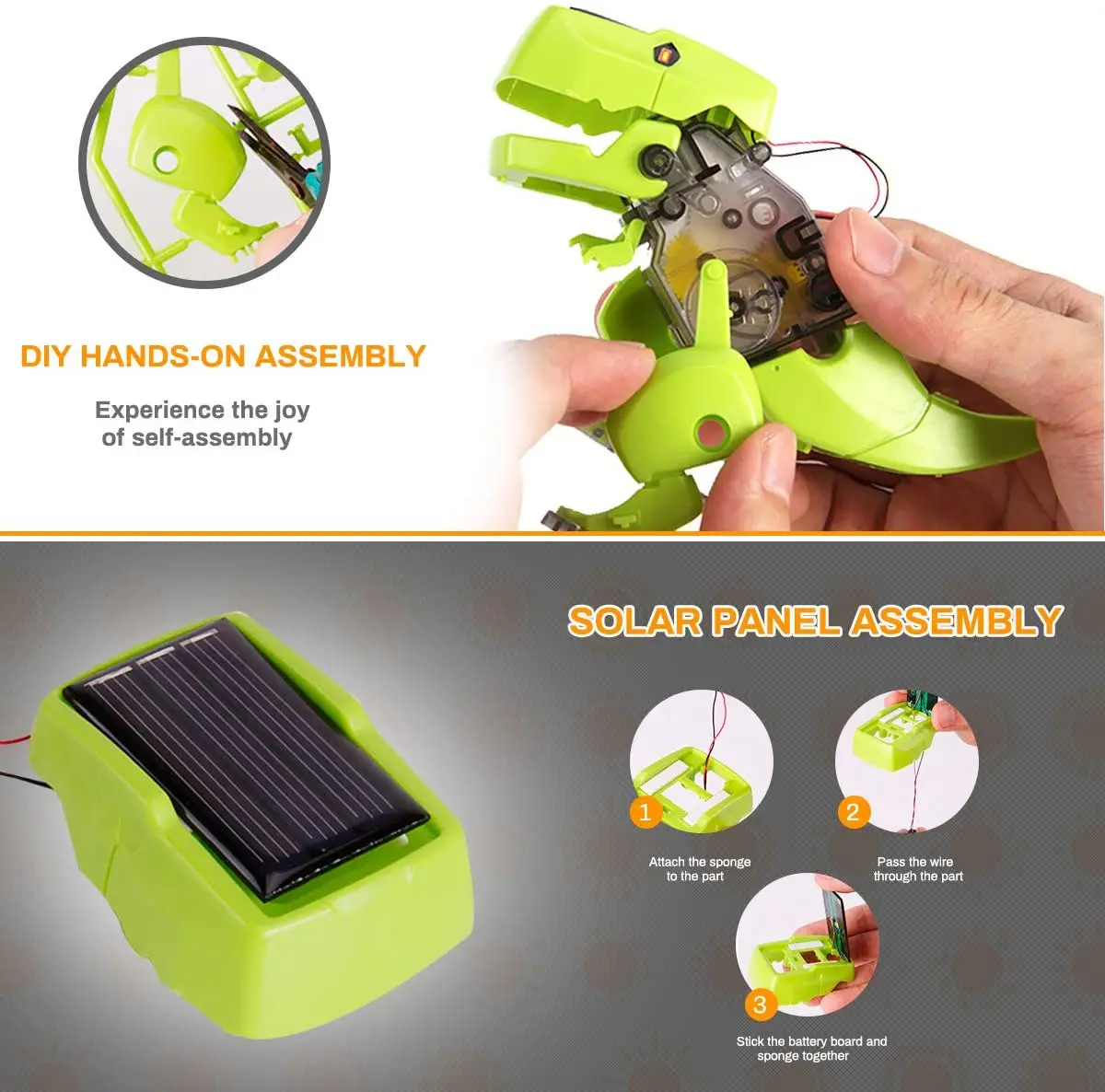 3 in 1 Education Solar Robot Toys Powered Dinosaur Kit STEM DIY Building Science Experiment for Kids | Дом и сад