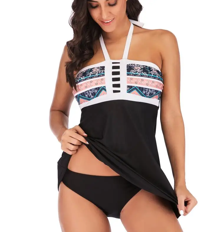 

2019 Plus Size Swimwear with Dress Women Tankini Floral Print Bathing Suit Conservative Female Swimsuit Big Size 5XL Beach wear
