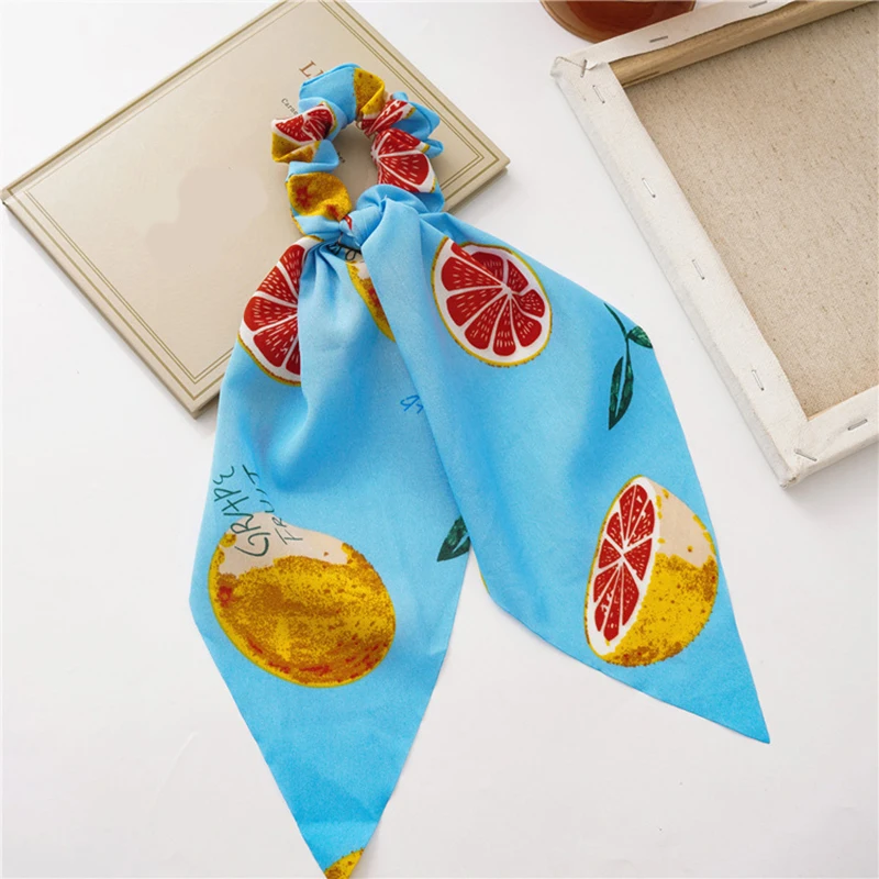 Резинка для волос с принтом лимона шелковая эластичная лента женщин шарф банты