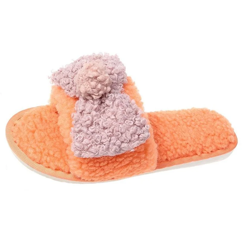 New Home Cute Bowknot Cotton Slippers Ladies Autumn and Winter Comfortable Slippers Furry Slippers Women Fashion Women's Shoes