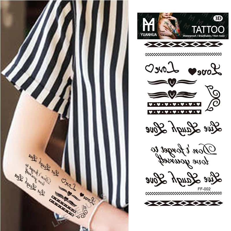 

Waterproof Temporary English Letter Tattoos Women Fashion Beauty Single Word Flash 3D Fake Tattoo Arm Sleeve Sticker Man