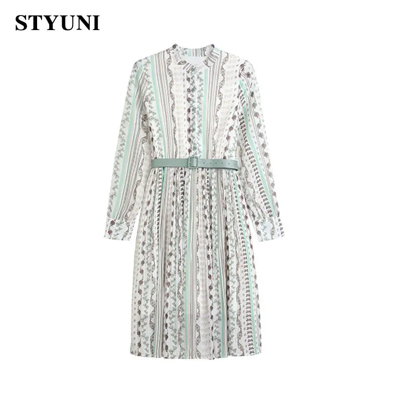 Женское шифоновое платье в полоску повседневное однобортное плиссированное